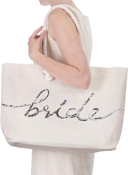 BRIDE Sequin Tote Bag White/Silver $19.99 Free Shipping