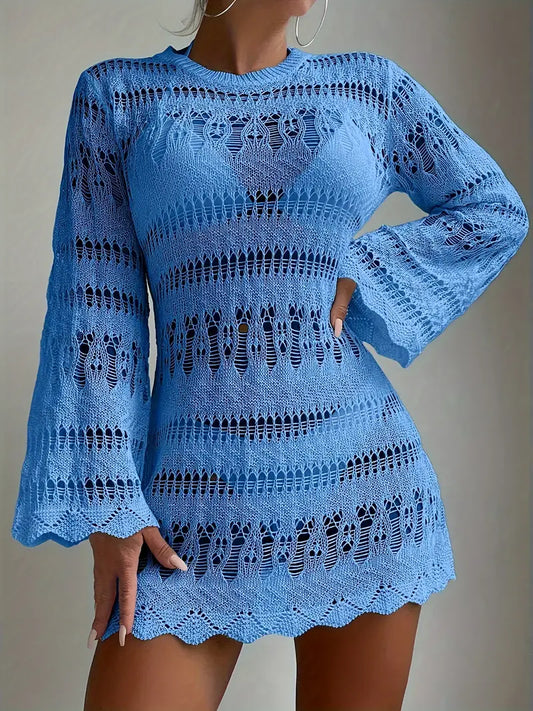 Bell Sleeve Coverup Mini Dress Blue $9.99 Free Shipping