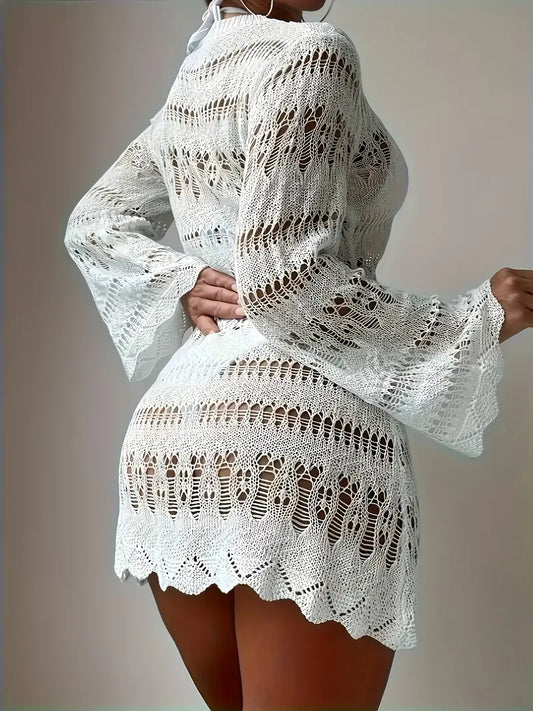 Bell Sleeve Coverup Mini Dress White $9.99 Free Shipping