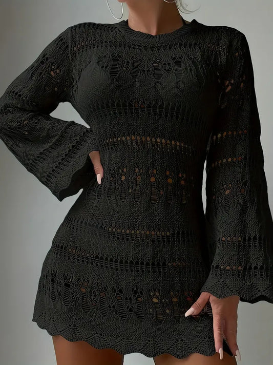 Bell Sleeve Coverup Mini Dress Black $9.99 Free Shipping